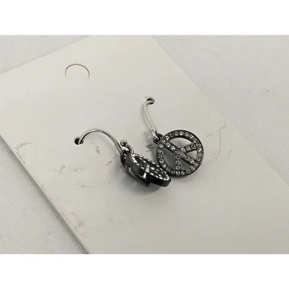 Coach Earrings Peace Sign .925 Sterling Silver Rhinestone #W4265 - Picture 2 of 10